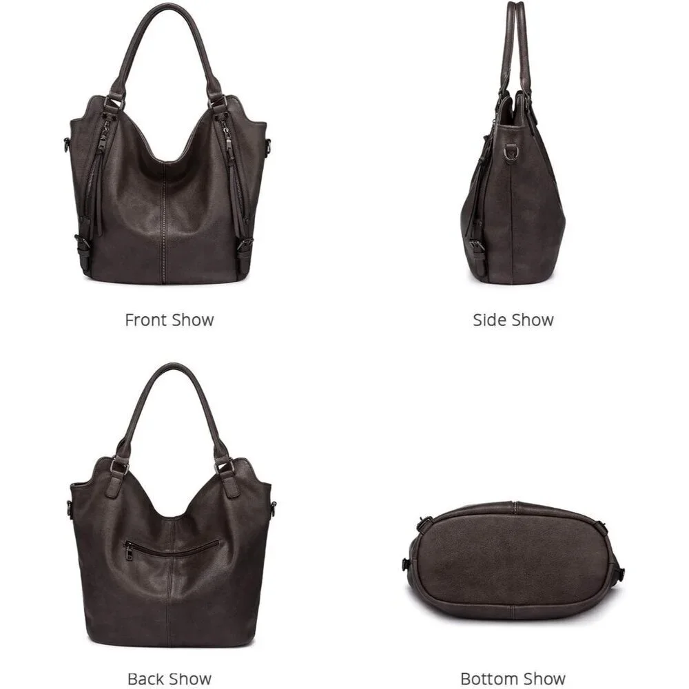 Concealed Carry Hobo Purse Faux Leather Large Capacity Shoulder Bag